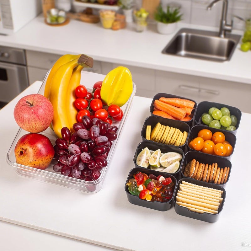 Dingerjar Divided Serving Tray with Lid and Handle - Snackle Box Charcuterie Container for Portable Snack Platters Organizer for Candy, Fruits, Nuts, Snacks - Perfect for Party, Entertaining, Black - Image 3